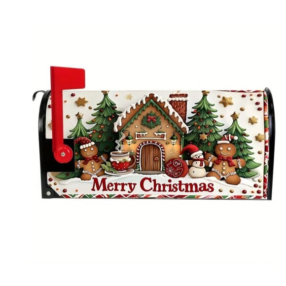 Christmas MailBox Cover 21x18in Adjustable strap and buckle Gingerbread NEW - Picture 2 of 3
